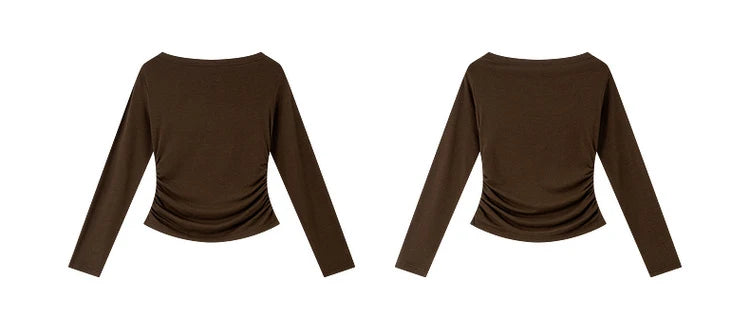VIMLY Tops Woman 2026 Spring Fall Slash Neck Long Sleeve Ladies T-shirts Casual Knitted Slim Fit Strecth Female Tees A3039