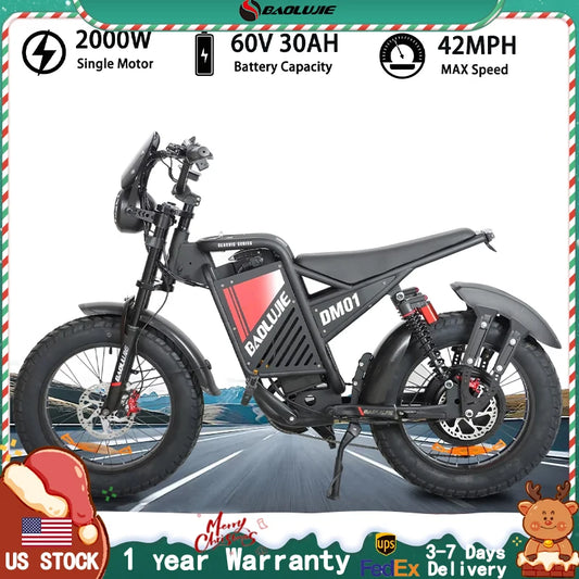 BAOLUJIE DM01 electric bicycle Moto Electric Bike for Adults 2000W Motor Electric Bike 60V30AH Moto 42MPH EBike【1 Year Warranty】
