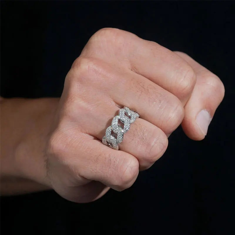 S925 Sterling Silver with Moissanite American Street Hip Hop Cuban Ring, Unisex, Gemstone Jewelry | Gifts for Mother |