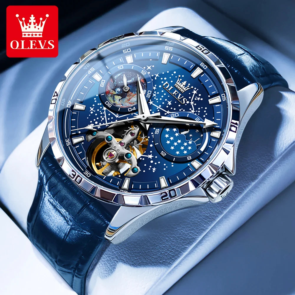OLEVS Men's Watches Waterproof Multifunctional Luminous Fully Automatic Mechanical Watch Moon Phase Starry Original TOP Brand