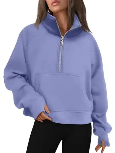 Womens Sweatshirts Half Zip Cropped Pullover Fleece Quarter Zipper Hoodies 2025 Fall Fashion Outfits Clothes