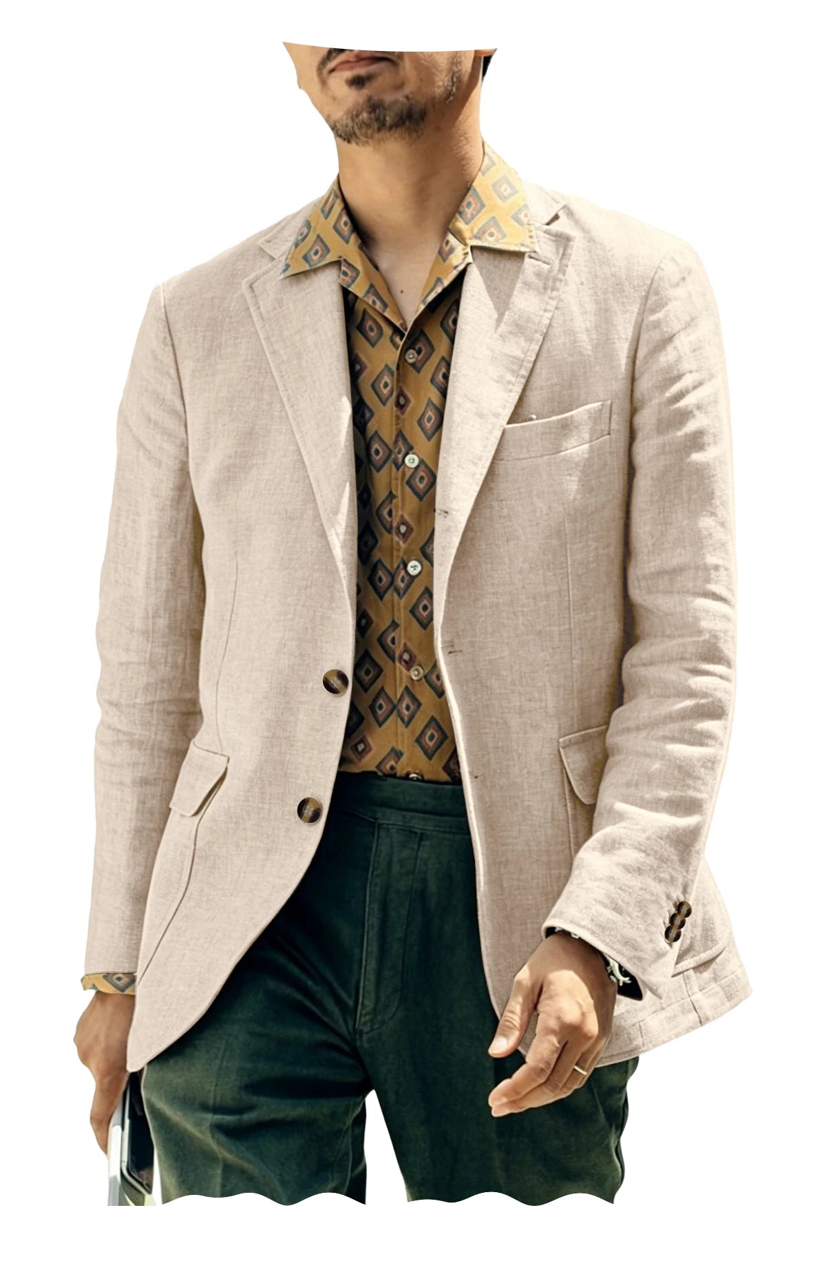 Italian Style Men's Linen Blazer Casual Business Suit Jacket Notched Lapel Breathable Summer Sport Coat for Wedding Groom Party