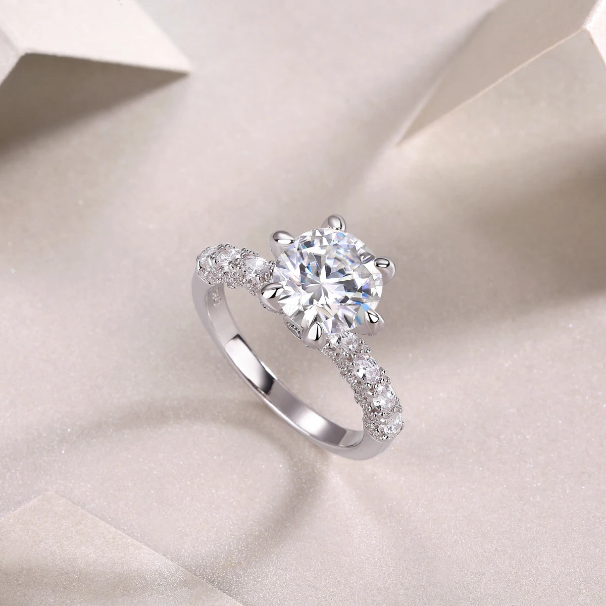 JIUZUAN 1/2/3 Carat Women's Engagement Ring Round Cut Moissanite Ring 925 Sterling Silver Classic Wedding Anniversary Ring