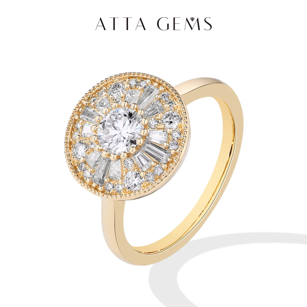 ATTAGEMS Round Cut 0.5CT DVVS1 Moissanite Rings for Women Real 925 Sterling Silver Ring Classic Elegant Engagement Jewelry Gifts