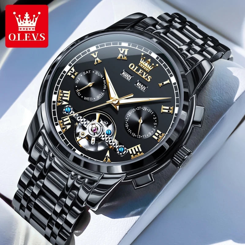 OLEVS 6607+6602 Original Men Women Watch Luxury Brand Tourbillon Mechanical Watch High end Romantic Lover Date Gift Couple Watch