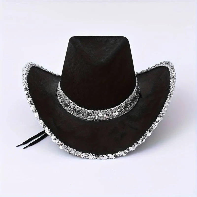 1 Piece Women Summer Fashion Solid Party Sequin Elegant Top Hat Adjustable Length Glitter Shining Hat