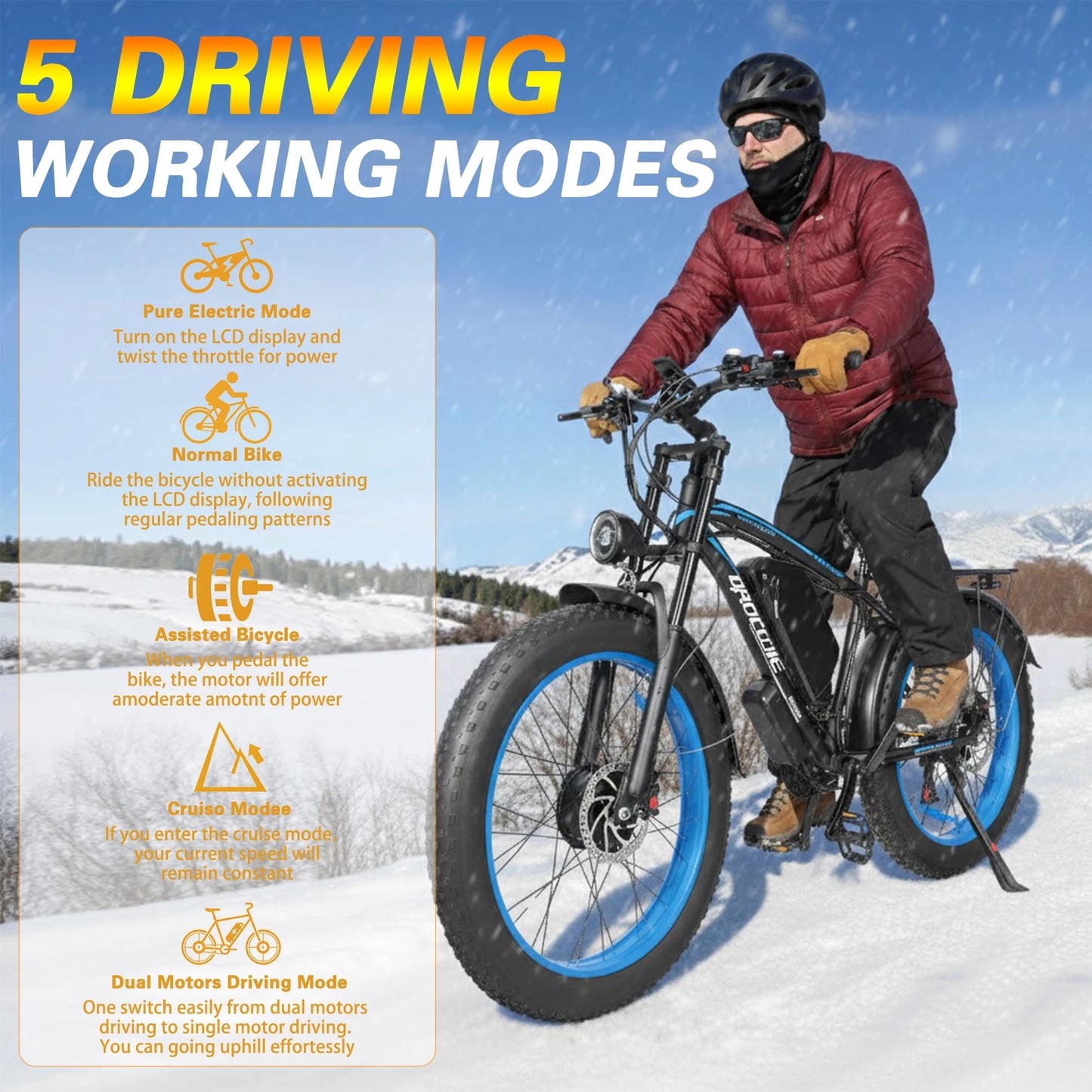 BAOLUJIE Peak 3000W/5000W Dual Motor Electric Bicycle  E-Bike for Adults，Electric Motorcycle 48V/52V Battery，Max Speed 38 MPH