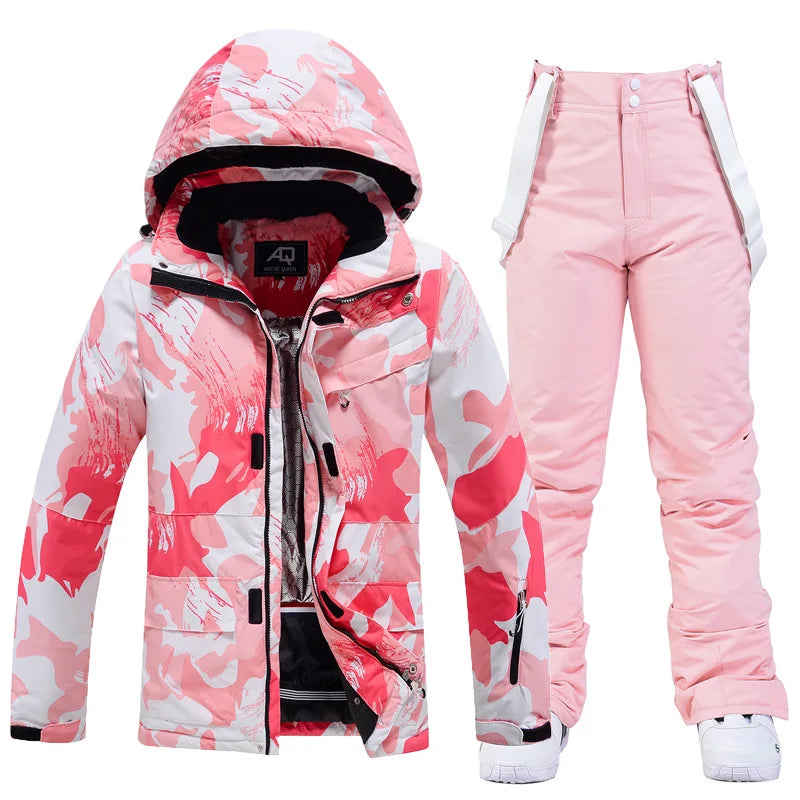 New Fashion Letter Women Ski Suit Winter Windproof Waterproof Snowboarding Jacket and Pants Snow Walking Clothes Female Snowsuit