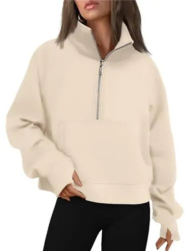 Womens Sweatshirts Half Zip Cropped Pullover Fleece Quarter Zipper Hoodies 2025 Fall Fashion Outfits Clothes