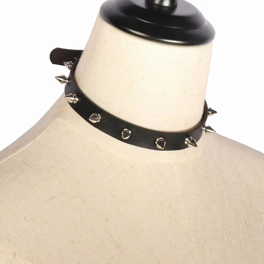 Pink/Black PU Riveted Necklaces For Women Girls, Adjustable Punk Gothic Spike Biker Choker Collar Necklace, Goth Jewelry Gifts