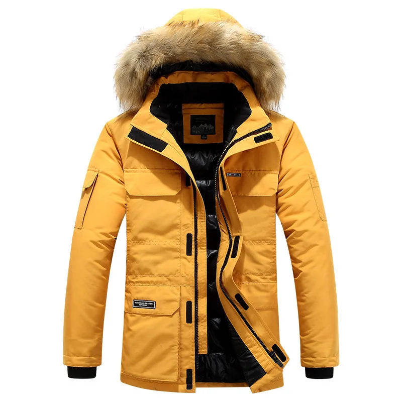 Fleece Winter Fur Hooded Parkas Men Duck Down Snow Jacket Windproof Coats Thickened -30 Degree Keep Warm Outdoor Outerwear