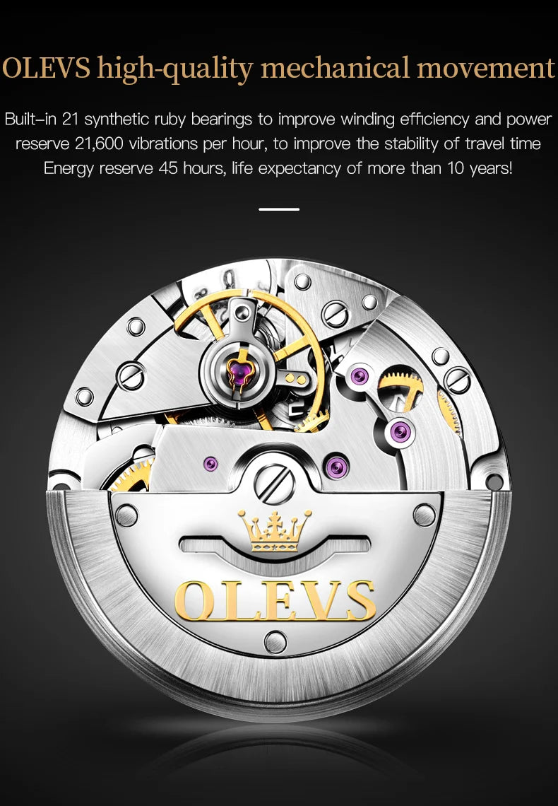 OLEVS Men Mechanical Watch Top Brand Luxury Automatic Watch Sport Stainless Steel Waterproof Watch Men relogio masculino