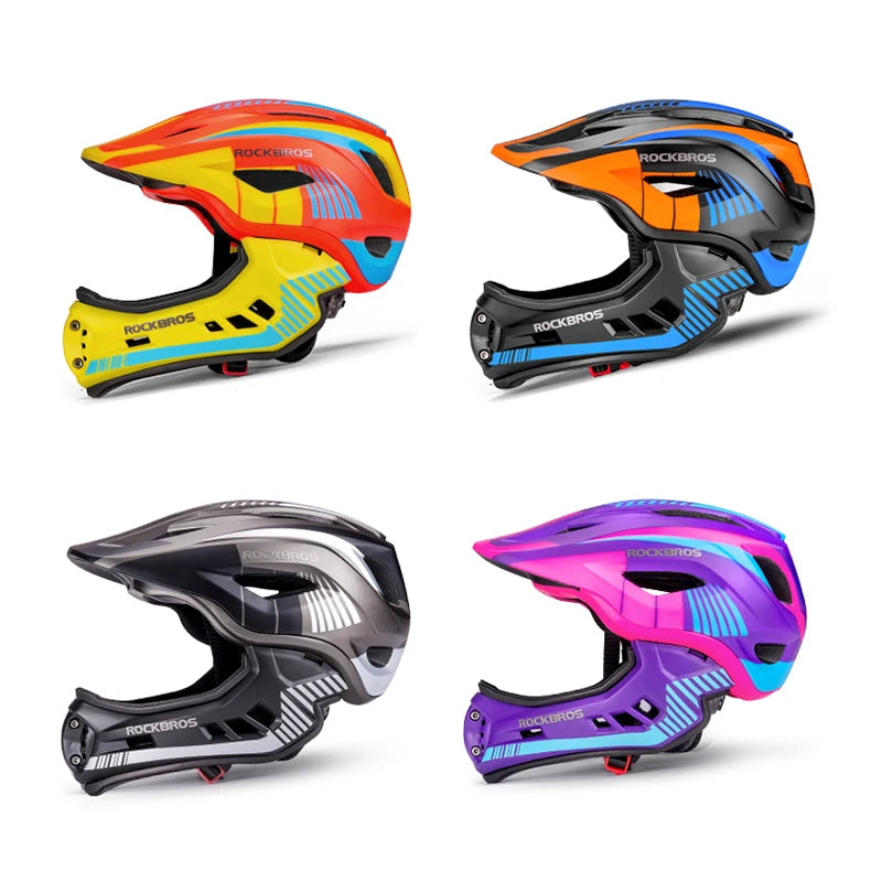 ROCKBROS Child Cycling Helmet Impact Resistant Cross Helmet Detachable Full Face Helmet Safety Protection Bicycle Scooter Helmet