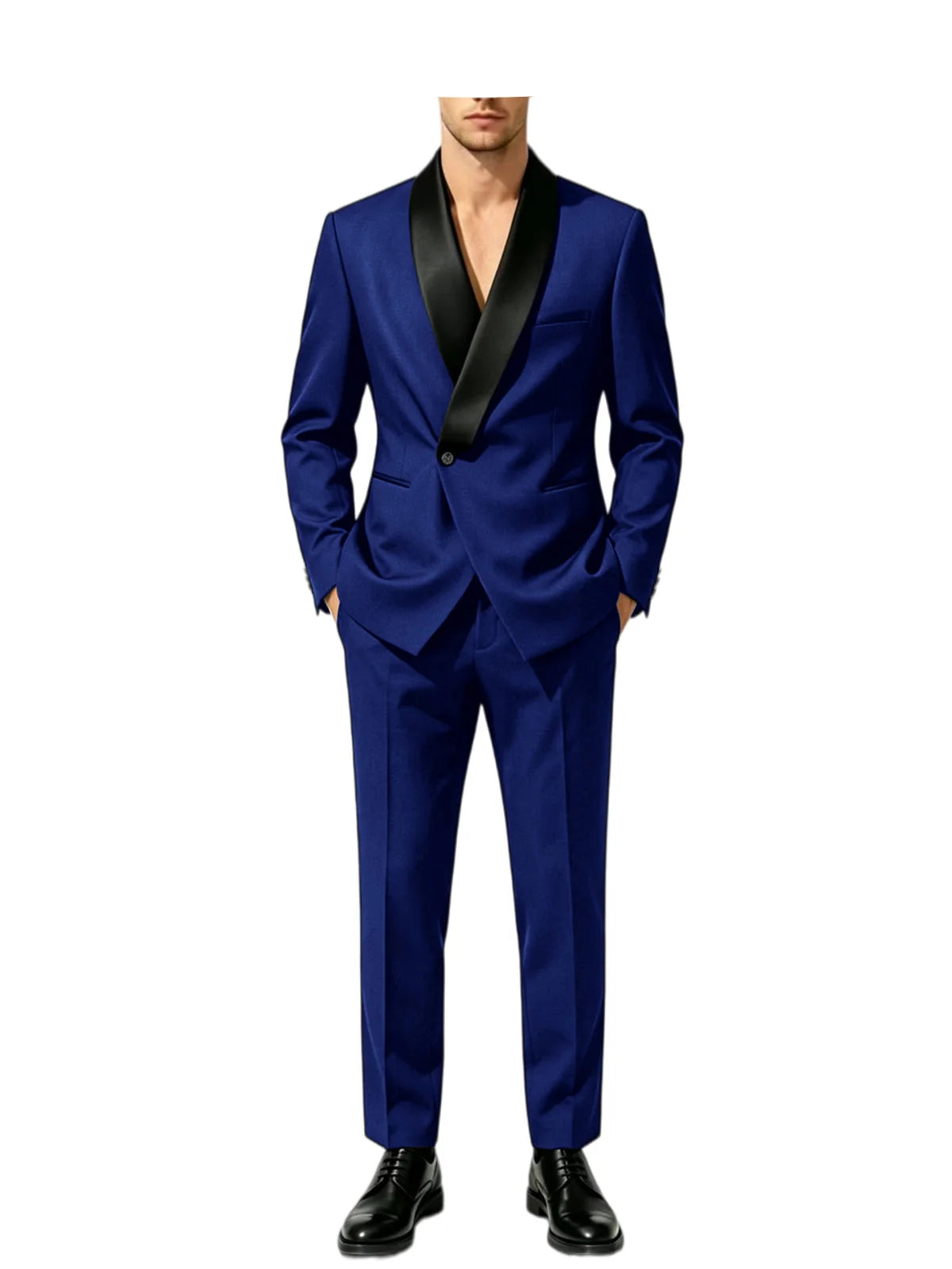 Men's Tuxedo Suit with Black Satin Shawl Lapel Slim Fit 2-Piece Suit Jacket & Pants Business Casual Blazer Trousers for Wedding