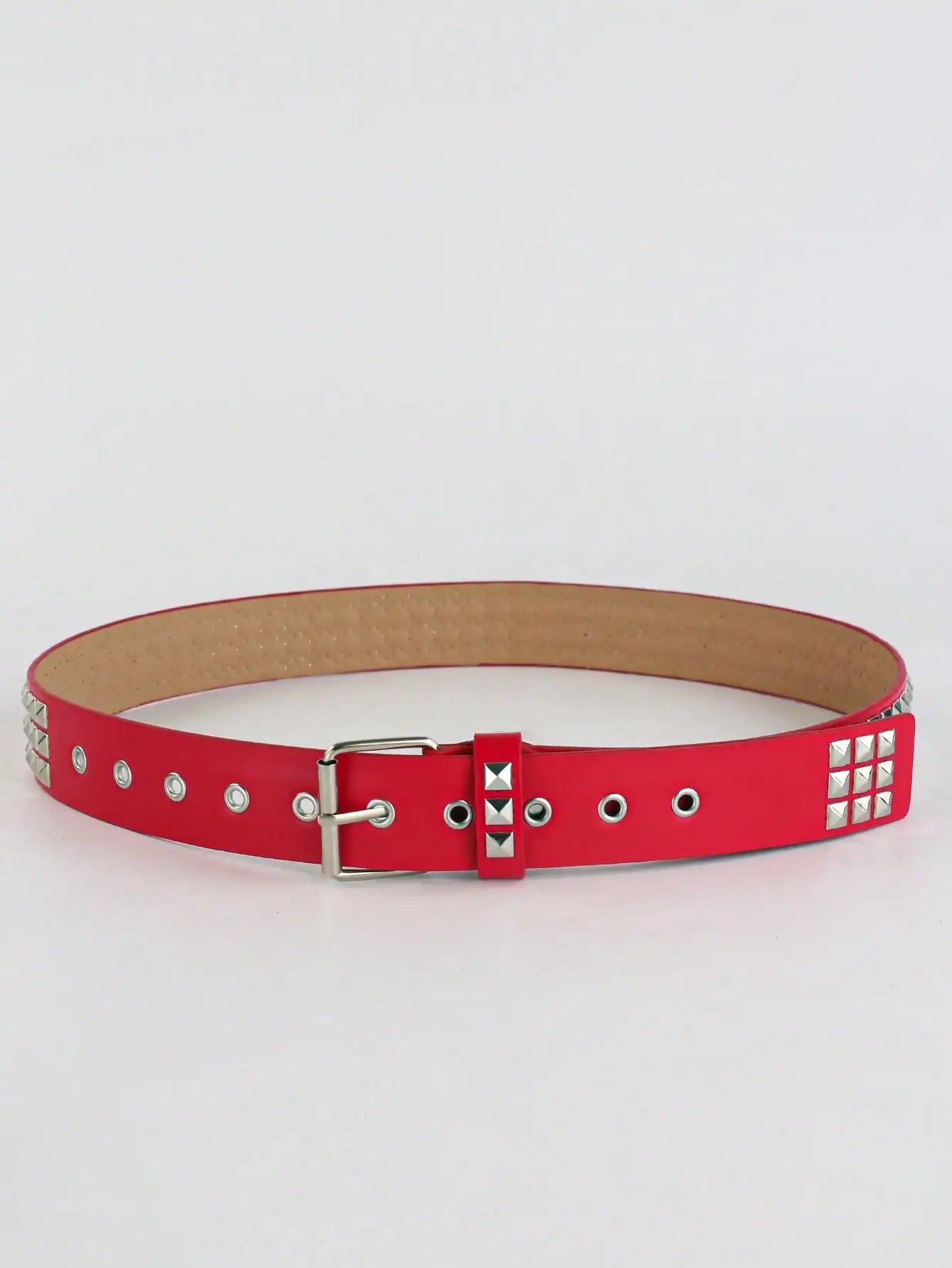 Solid Color Punk Rhinestone Studded Leather Belt, Suitable For Teens, Casual Outdoor, Athletic, Vacations, Graduation Gifts, Birthday, Daily Wear