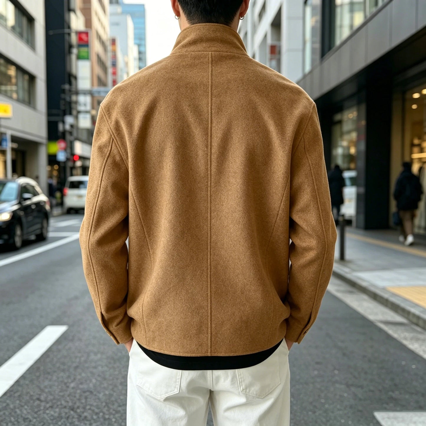 Vintage Men's Stand Collar Jacket Wool Blend Casual Coat Warm Autumn Winter Business Blazer Plus Size Streetwear Outerwear