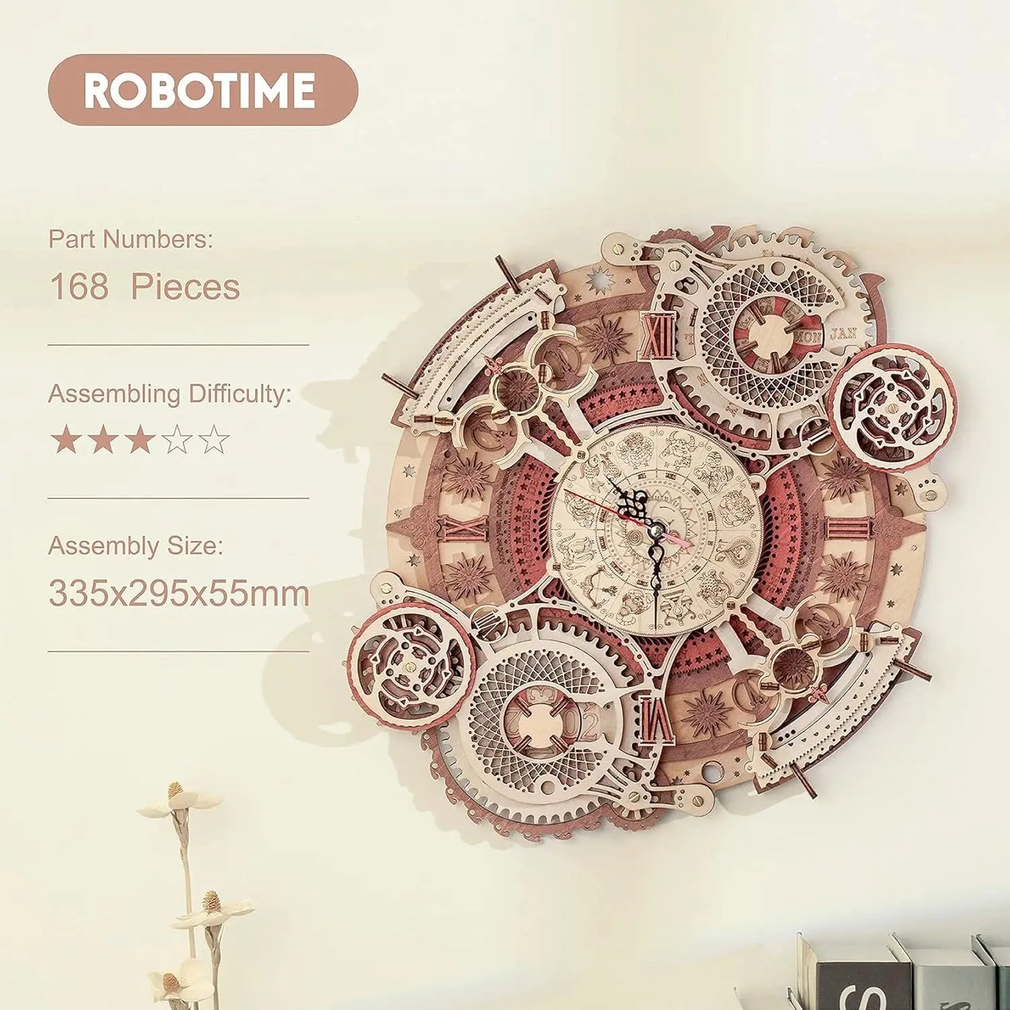 Robotime Wall Clock 3D Wooden Puzzle Wooden Set Mechanical Building Kits Wooden Puzzle Game Children