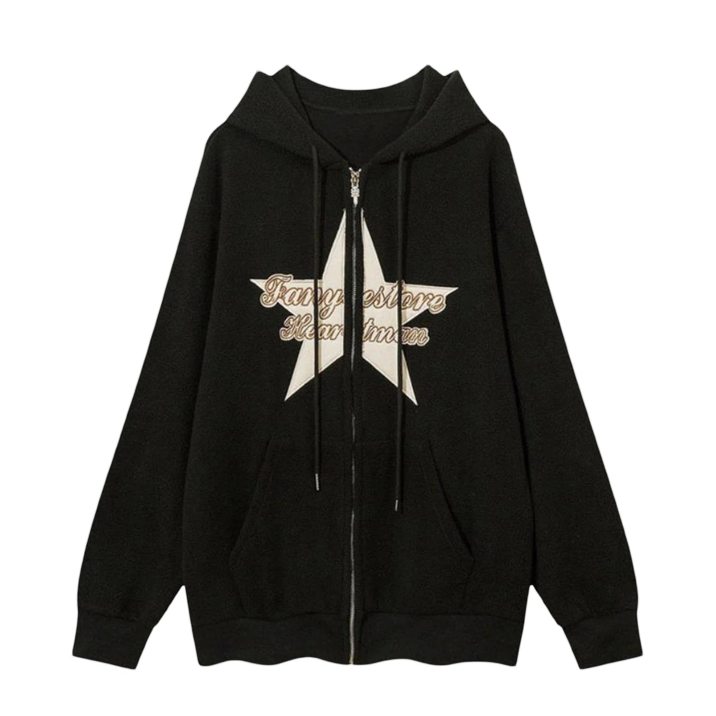 Women Hoodie Long Sleeve Hooded Embroidery Star Letters Sweatshirt Casual Jacket Outwear with Pockets