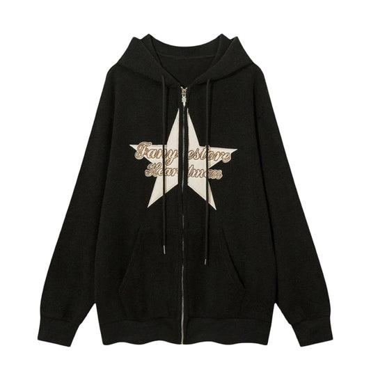 Women Hoodie Long Sleeve Hooded Embroidery Star Letters Sweatshirt Casual Jacket Outwear with Pockets