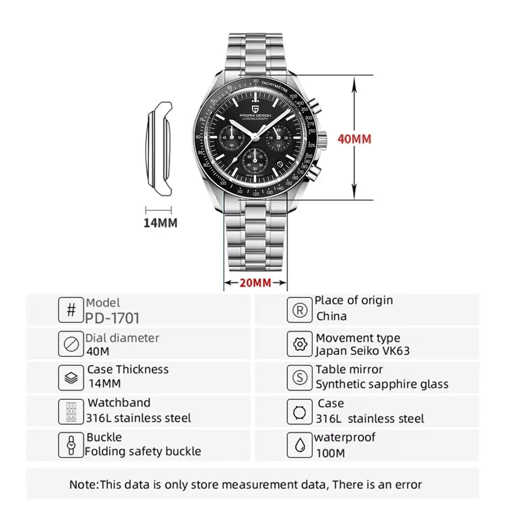 2026 New PAGANI DESIGN V6 Moon Men's Watcher Chronograph Quartz Watch Men Luxury AR Sapphire Ceramic Bezel Waterproof Luminous