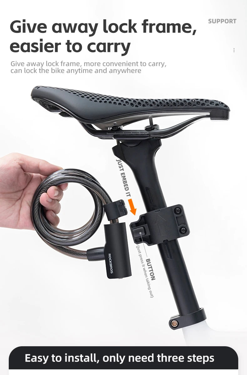 ROCKBROS Bicycle Lock Portable Anti-theft Zinc Alloy Chain Lock MTB Road Cycling Motorcycle Electric Scooter Bike Accessories