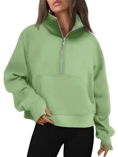 Womens Sweatshirts Half Zip Cropped Pullover Fleece Quarter Zipper Hoodies 2025 Fall Fashion Outfits Clothes