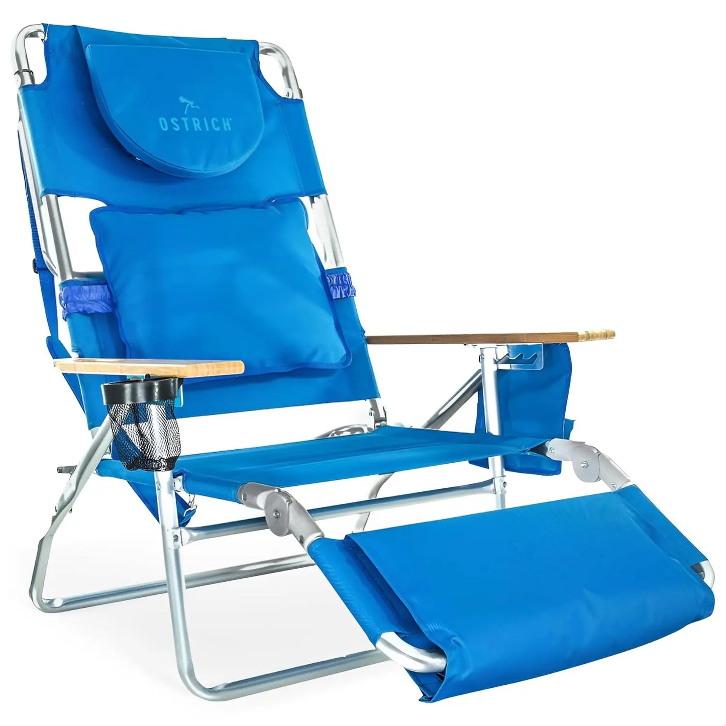 the Deluxe 3N1 Reclining Lounge Chair, Folding Outdoor Lounger and Extra-Wide Beach Chair with Wooden Armrests and Face, Custom
