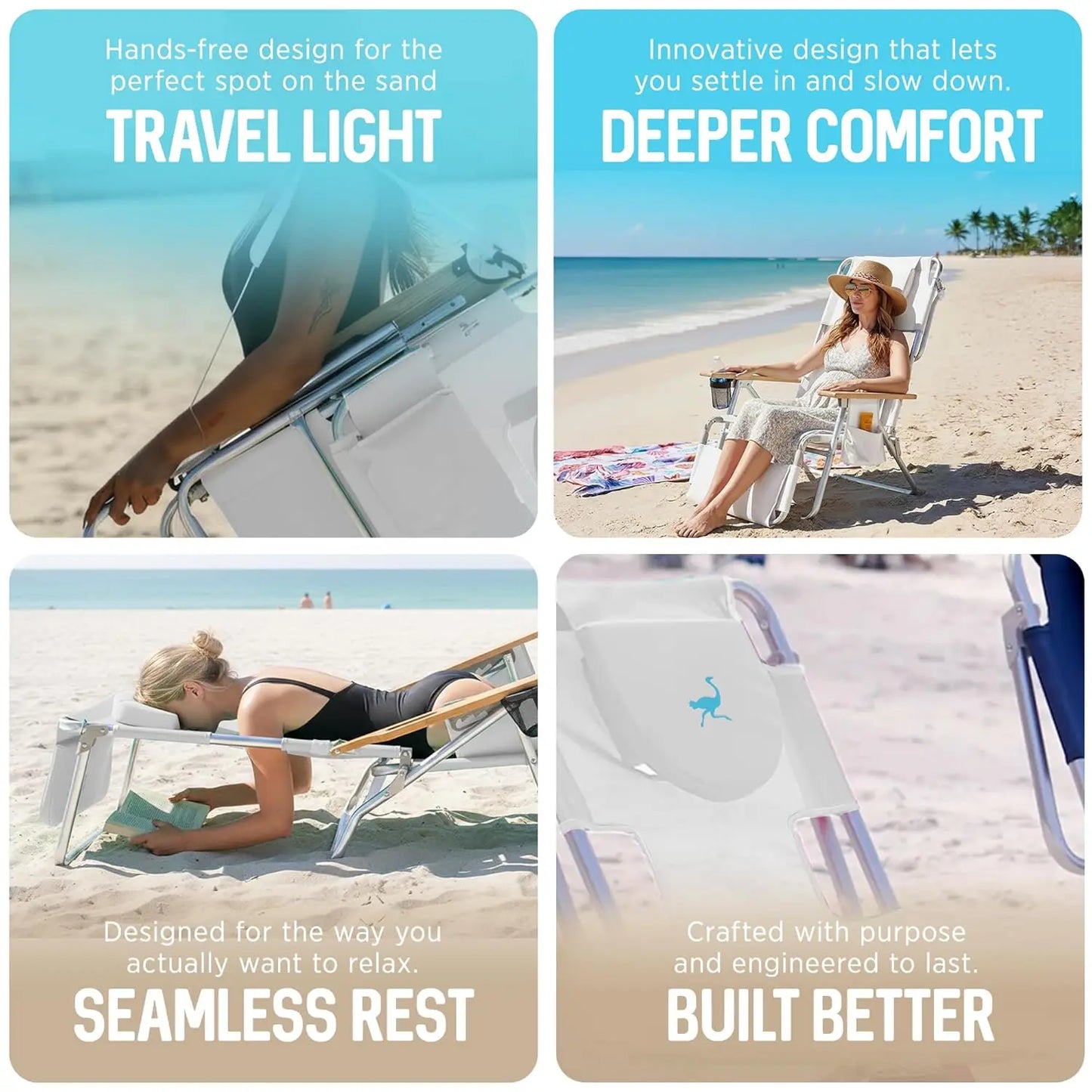 the Deluxe 3N1 Reclining Lounge Chair, Folding Outdoor Lounger and Extra-Wide Beach Chair with Wooden Armrests and Face, Custom