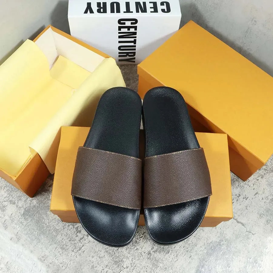 Designers Slides Womens Slippers Floral Slipper Leather Rubber Flats Sandals Summer Beach Shoes Loafers Gear Bottoms Slider