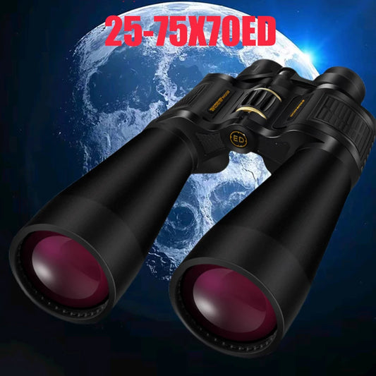 BORWOLF Large Objective lens 25-75X70 Binoculars FMC Optical High Power Hunting Birdwatching Telescope Light night vision