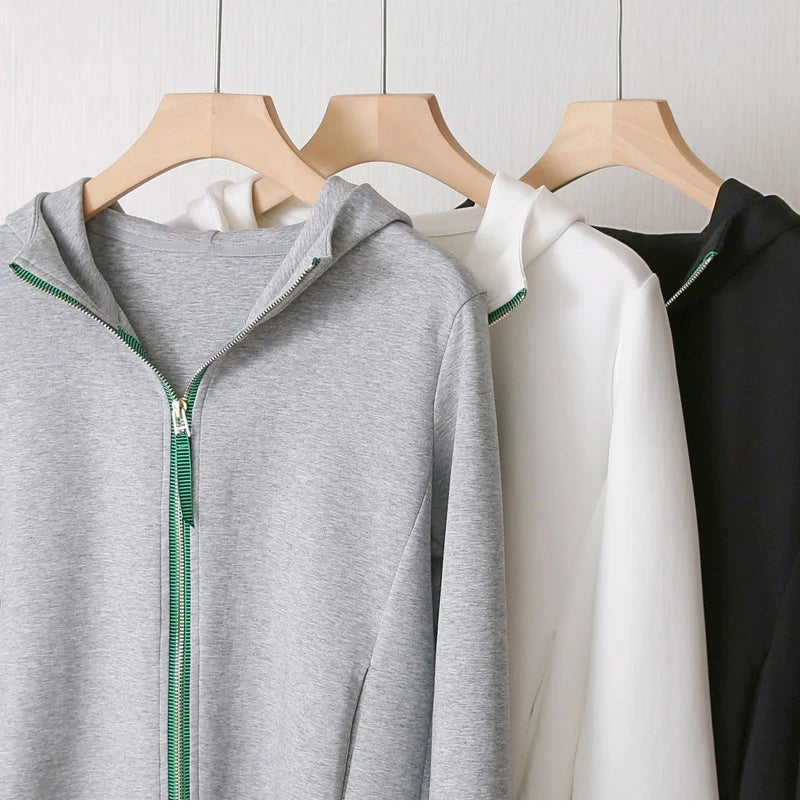 M-XXL Zip Hoodie y2k Women Autumn Winter New Long Sleeve Loose Casual Cardigan Sweatshirts Female Fashion White Black Clothing