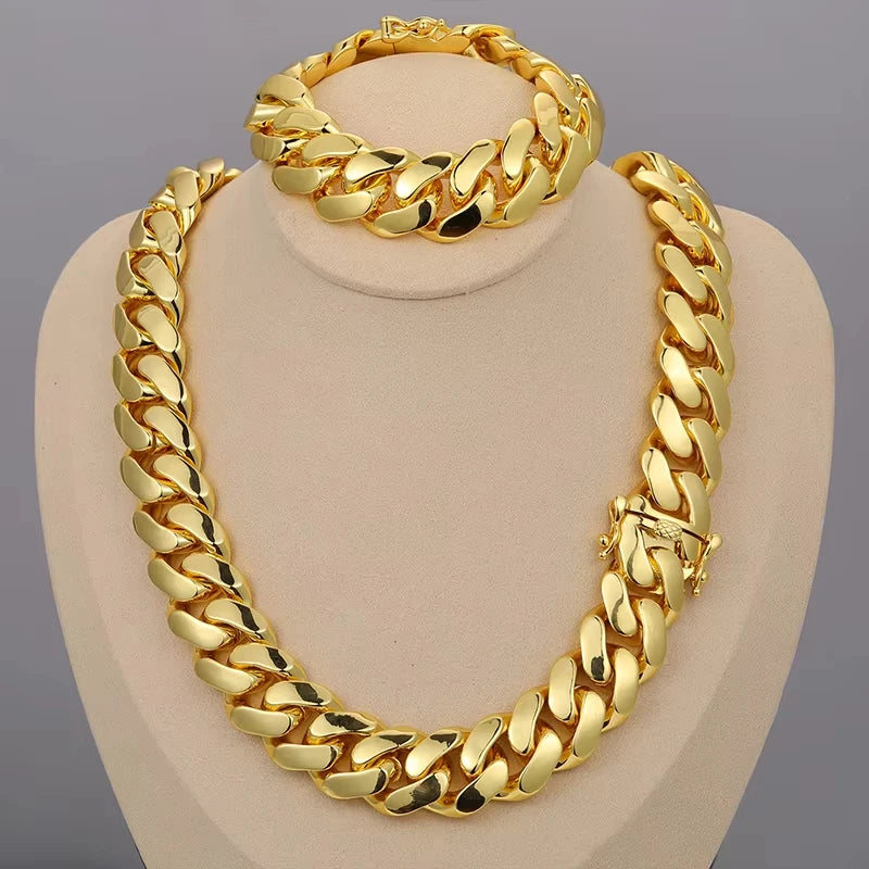 8-22mm Hip Hop Bling Gold Color Stainless Steel  Cuban Miami Link Chain Necklaces for 18k Gold-plated Men Rapper Jewelry(1PC)