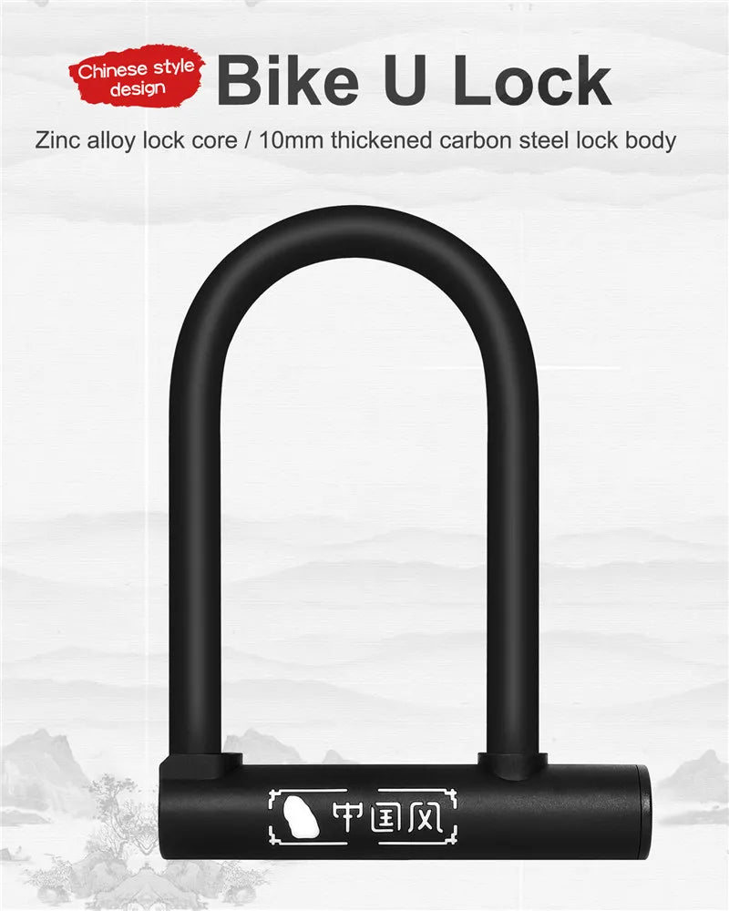 WEST BIKING Bicycle U Lock MTB Road Bike Padlock Portable Anti-theft Safety Motorcycle Scooter Cycling Lock Bicycle Accessories