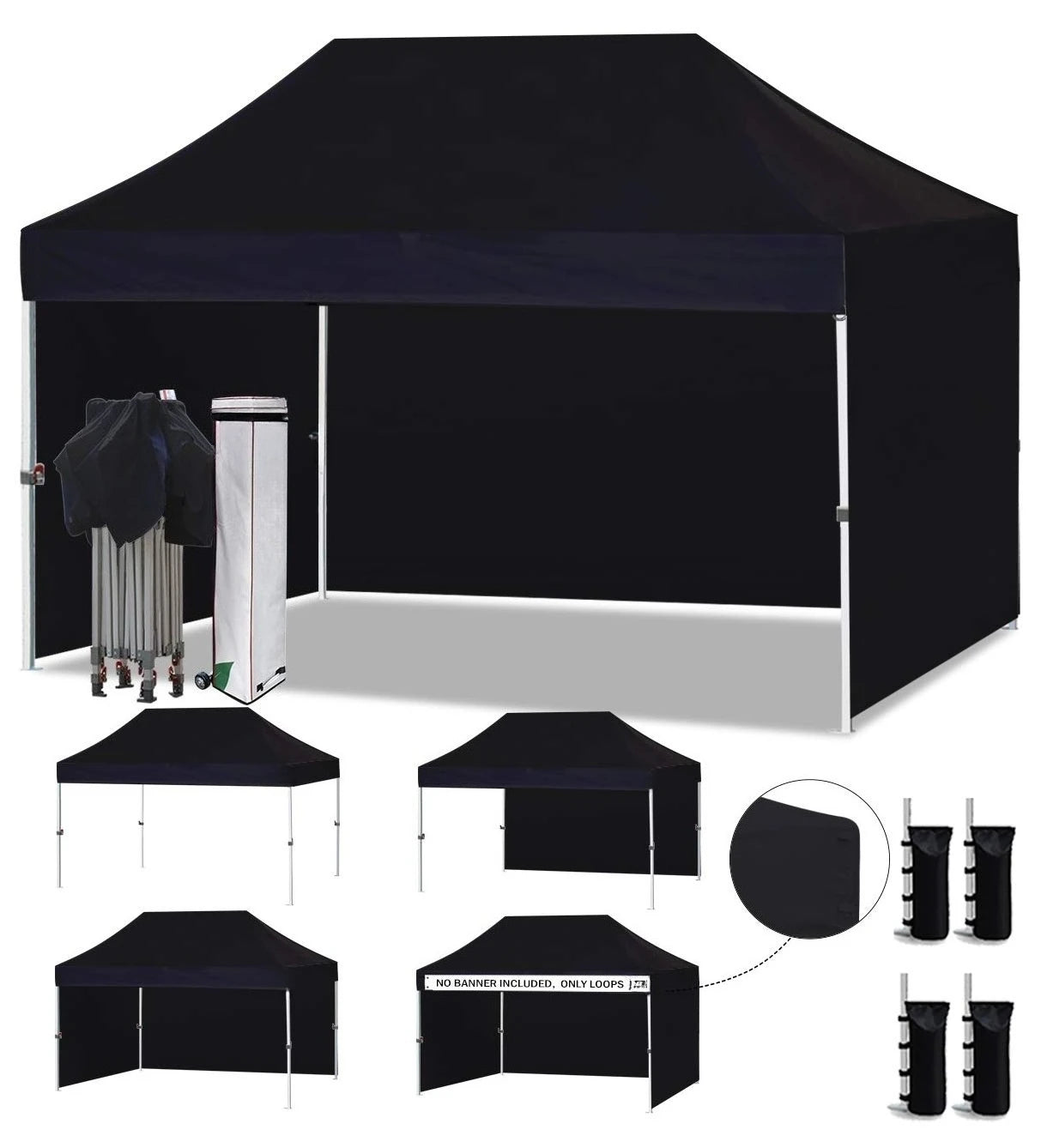 10'x15' Pop-up Canopy Tent Commercial Instant Canopies with 4 Removable Zipper End Side Walls and Roller Bag, Customized