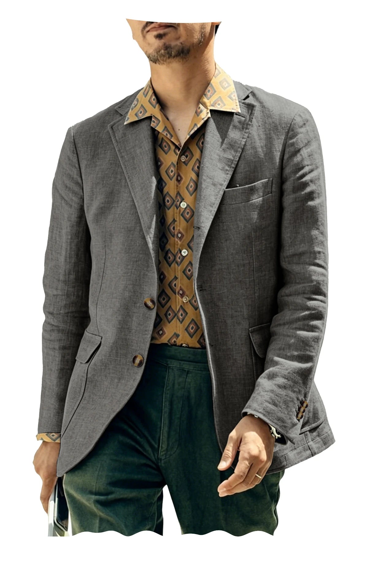 Italian Style Men's Linen Blazer Casual Business Suit Jacket Notched Lapel Breathable Summer Sport Coat for Wedding Groom Party