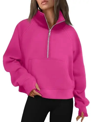 Womens Sweatshirts Half Zip Cropped Pullover Fleece Quarter Zipper Hoodies 2025 Fall Fashion Outfits Clothes