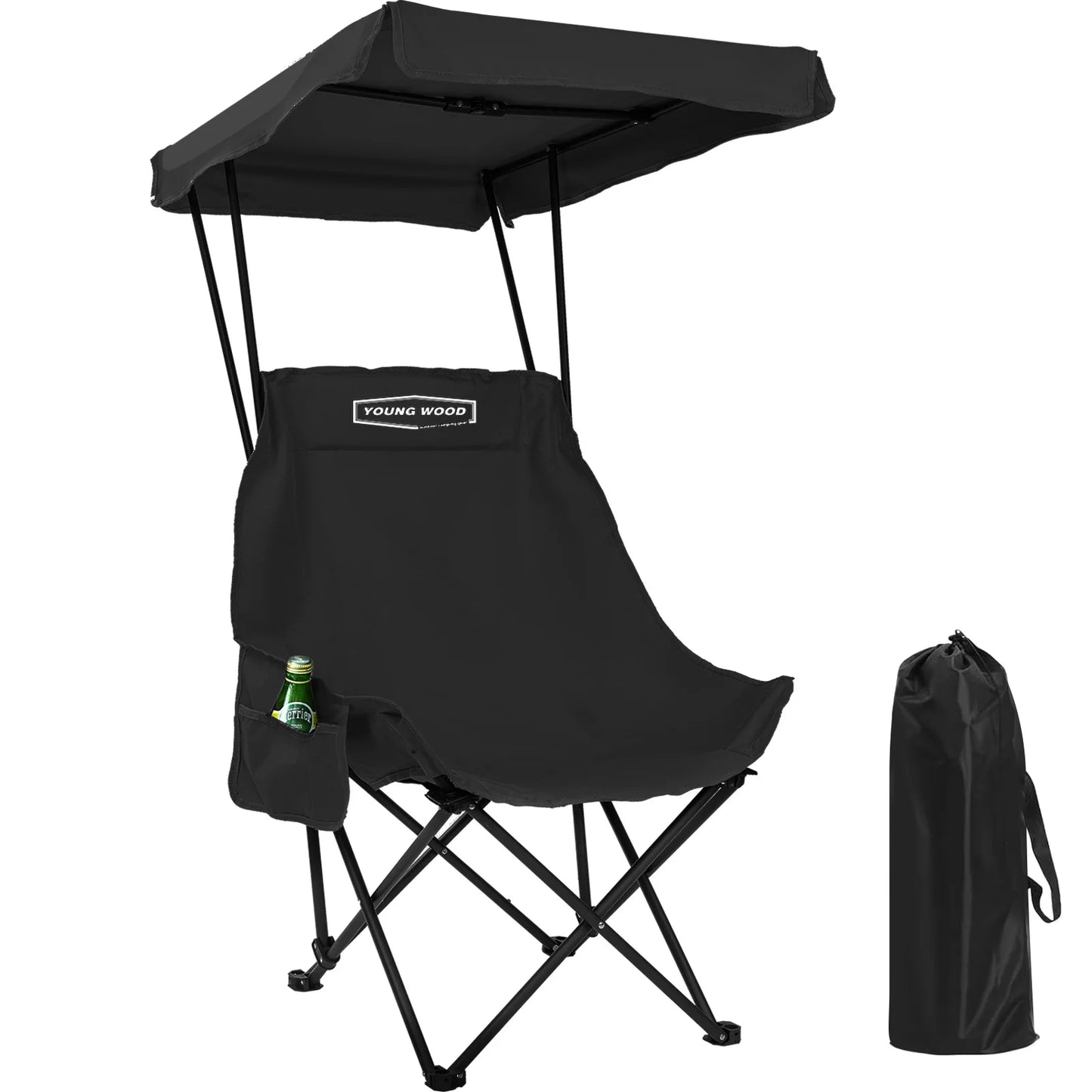 YOUNG WOOD Portable Camping Chair Beach Chair With Shade Canopy, Fold Lightweight Oversized For All, Easy To Open And Close