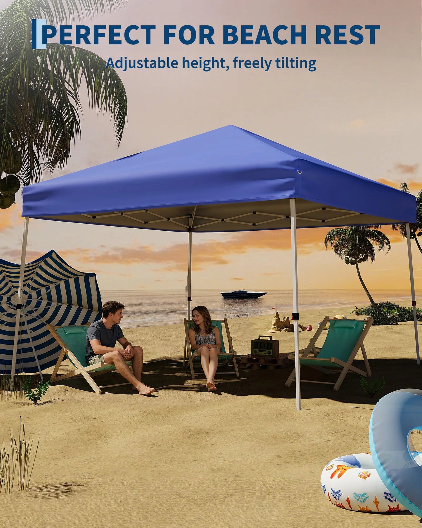 Folding Slanted Canopy Tent 210D Oxford Cloth Cover Iron Tube Portable Patio Umbrella for Trade Shows Event Outdoor Beach Garden