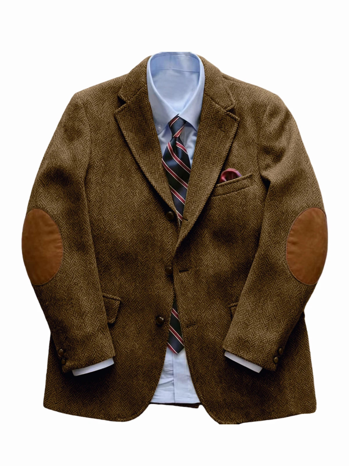 Men's Tweed Blazer Herringbone Wool Blend with Elbow Patches Retro Luxury Notch Lapel Sport Coat for Business Casual Vintage