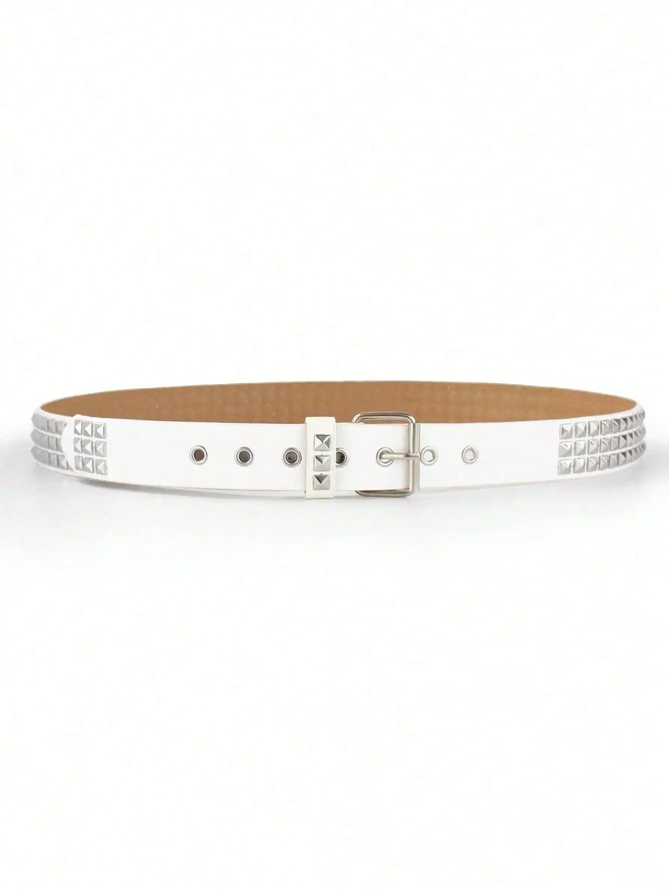 Solid Color Punk Rhinestone Studded Leather Belt, Suitable For Teens, Casual Outdoor, Athletic, Vacations, Graduation Gifts, Birthday, Daily Wear