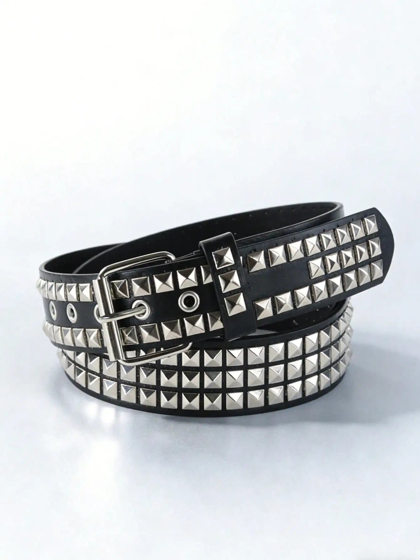 Solid Color Punk Rhinestone Studded Leather Belt, Suitable For Teens, Casual Outdoor, Athletic, Vacations, Graduation Gifts, Birthday, Daily Wear