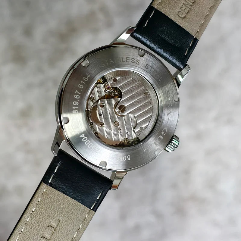 Seagull 6184 Men's Automatic Watch Blue Sapphire Glass 5ATM Waterproof Ultra-Thin Leather Strap Minimalist Casual Wristwatch
