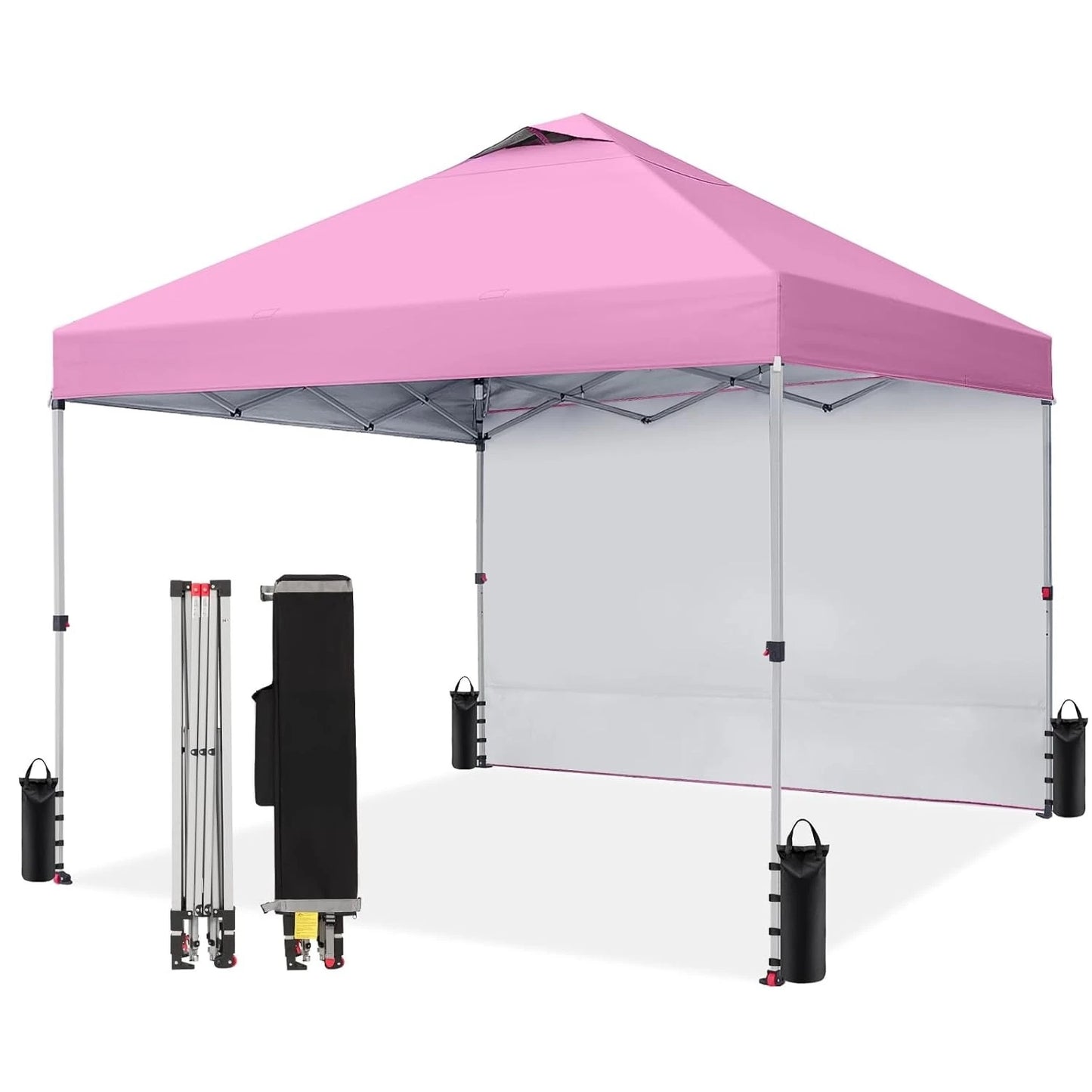 10x10 Pop Up Canopy with 1 Side Wall - Beach Tent with One Push Setup - Outdoor Sun Shade for Events, Parties, Customized