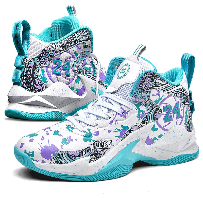 Men's Basketball Shoes No-Slip Breathable Outdoor Shoes Fashion Graffiti Training Shoes