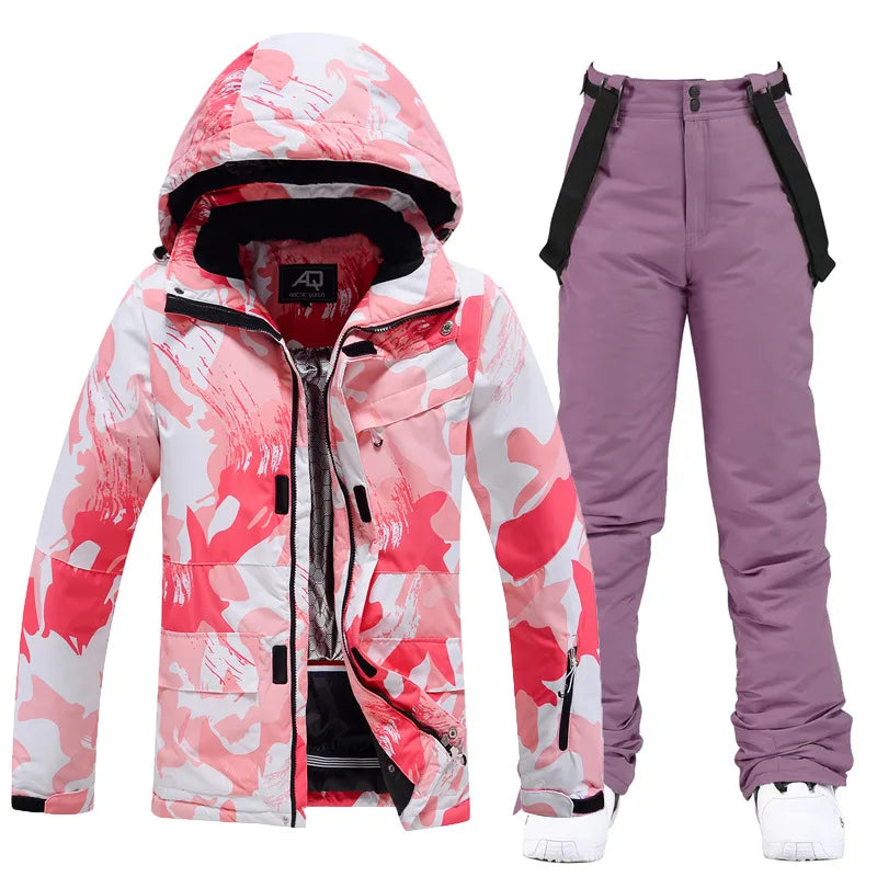 New Fashion Letter Women Ski Suit Winter Windproof Waterproof Snowboarding Jacket and Pants Snow Walking Clothes Female Snowsuit