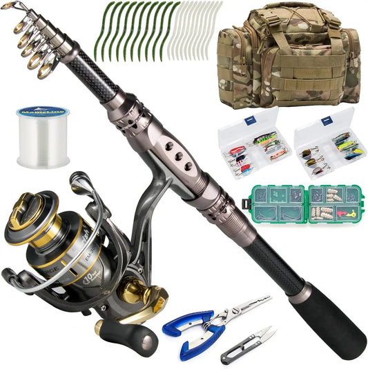 125-Piece Telescopic Fishing Rod Reel Combo Set with Tackle Bag for Freshwater Saltwater Travel