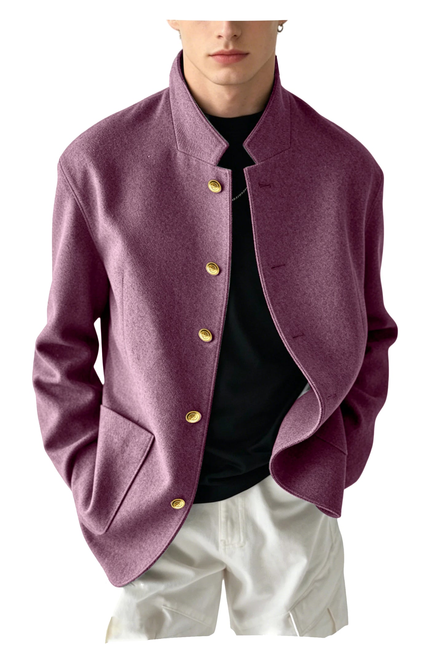Vintage Men's Stand Collar Jacket Wool Blend Casual Coat Warm Autumn Winter Business Blazer Plus Size Streetwear Outerwear