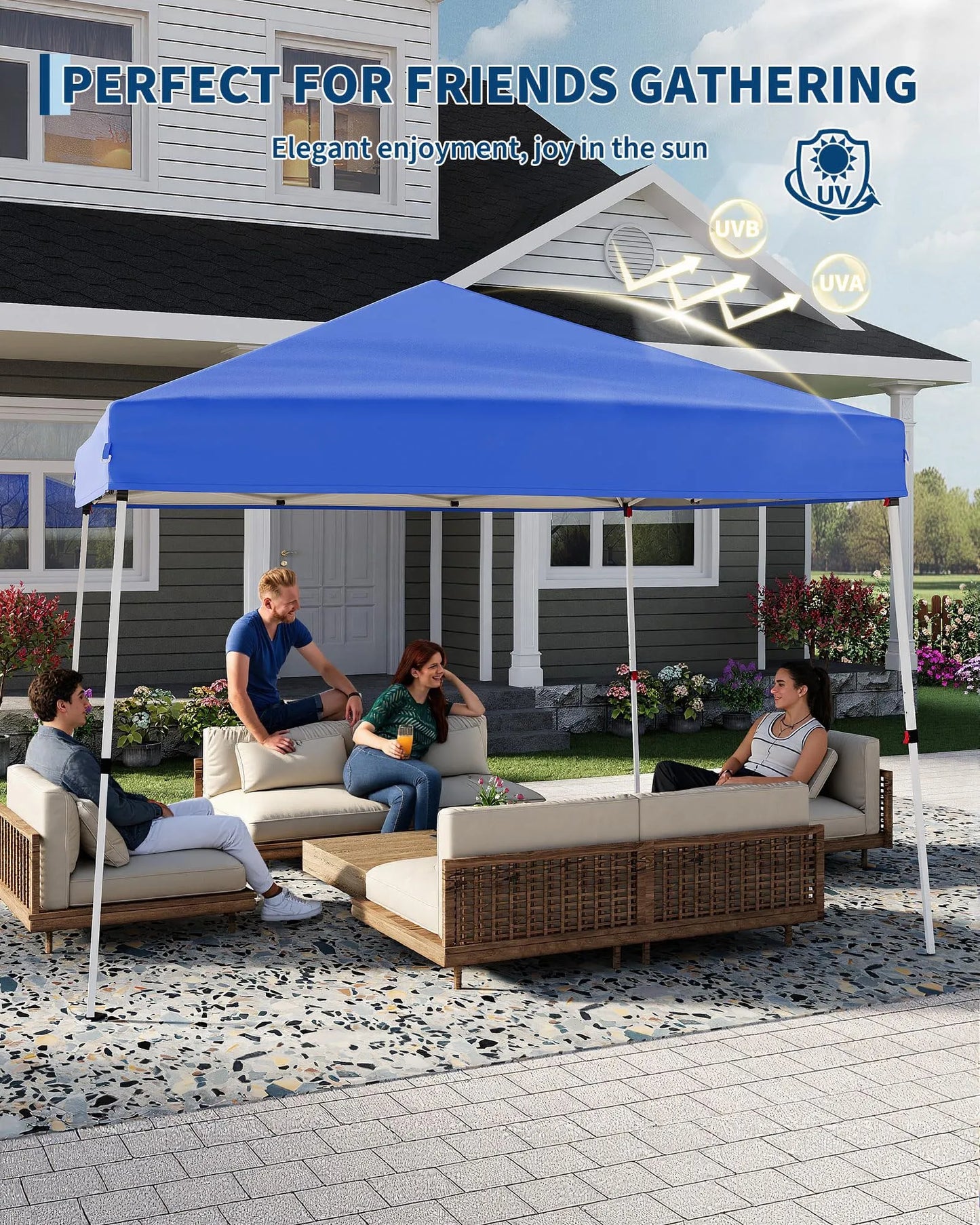 Folding Slanted Canopy Tent 210D Oxford Cloth Cover Iron Tube Portable Patio Umbrella for Trade Shows Event Outdoor Beach Garden