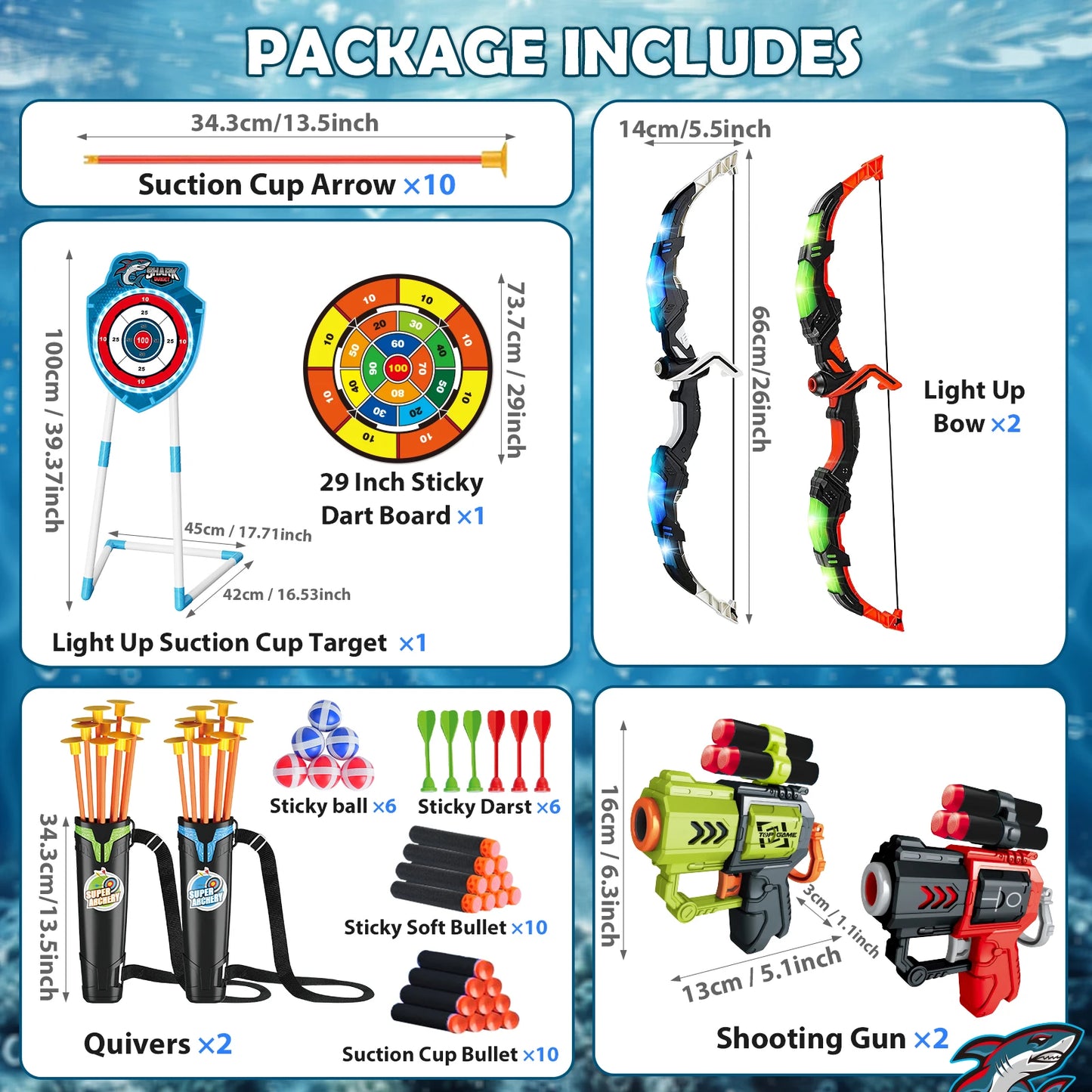 VATOS Night-Light Bow Arrow Guns Toy For Kids Archery Stand Target Board Indoor Outdoor Game Toys Boys Girls