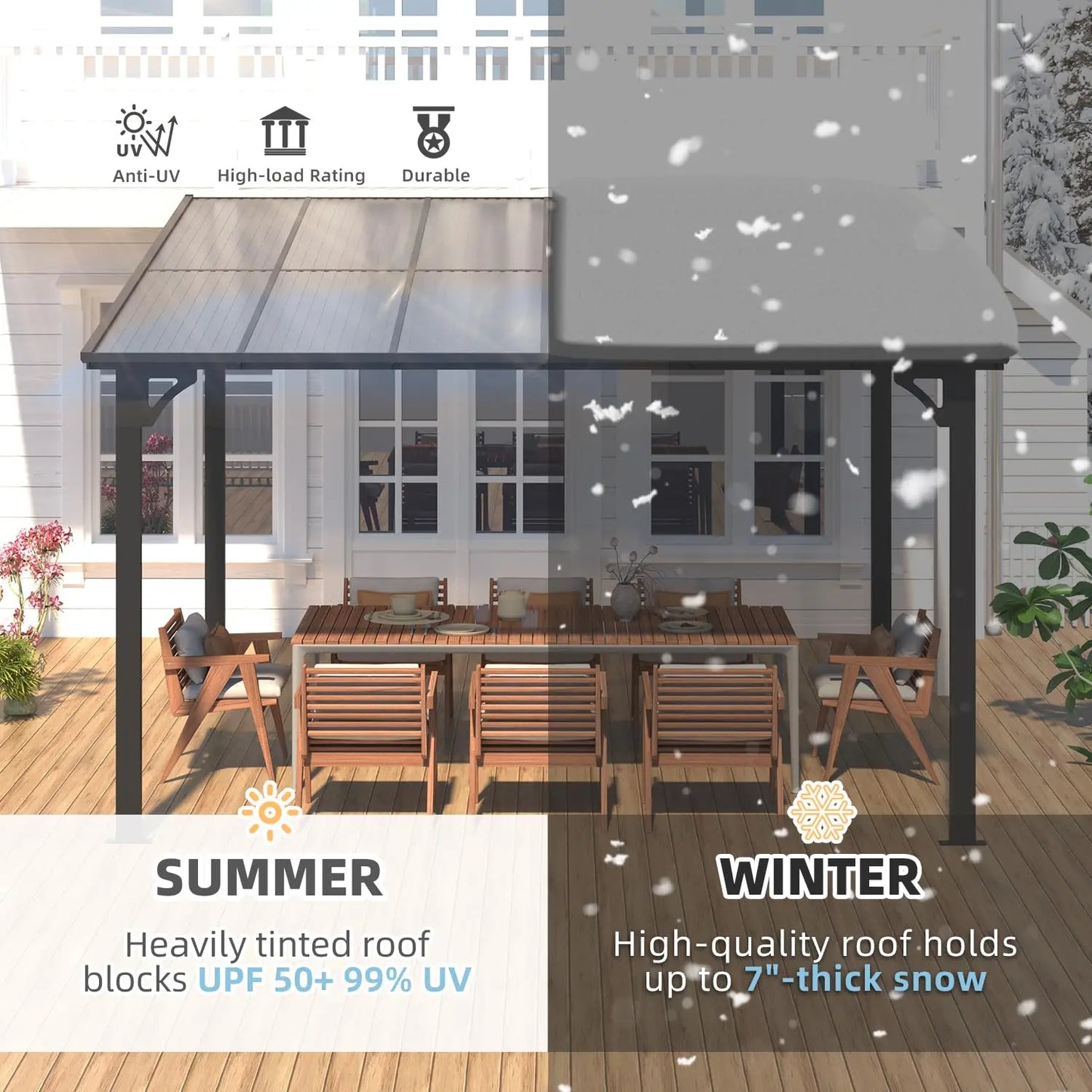Wall Gazebo12’ x 10’, Hard Top Gazebos Pergola on Clearance, Outdoor Patio Lean to Gazebo Canopy Awnings for Deck,, Customized